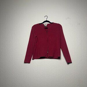 Talbots Knit Sweater Women S Red Zip Up Cardigan Cotton Flared Sleeves Preppy
